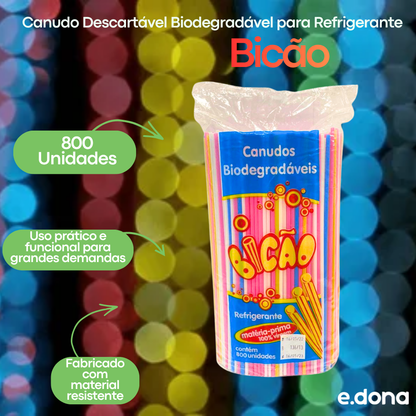 Canudo Descartável Biodegradável para Refrigerante Bicão com 800 Unidades