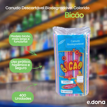 Canudo Descartável Biodegradável Colorido Bicão