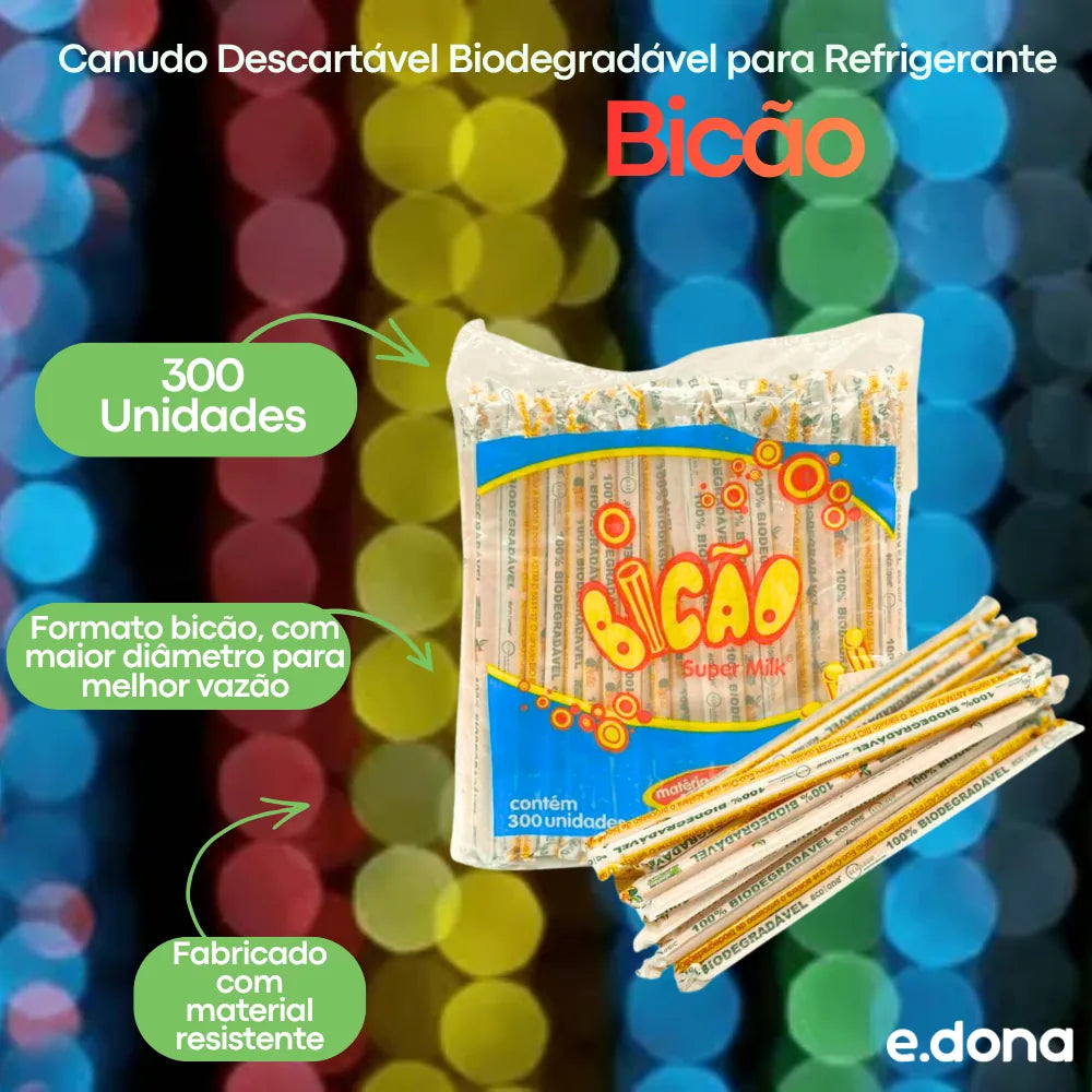 Canudo Descartável Biodegradável Super MilkShake Bicão