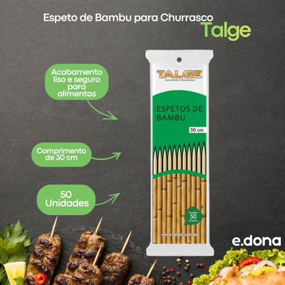 Espeto de Bambu 30cm para Churrasco com 50 unidades Talge