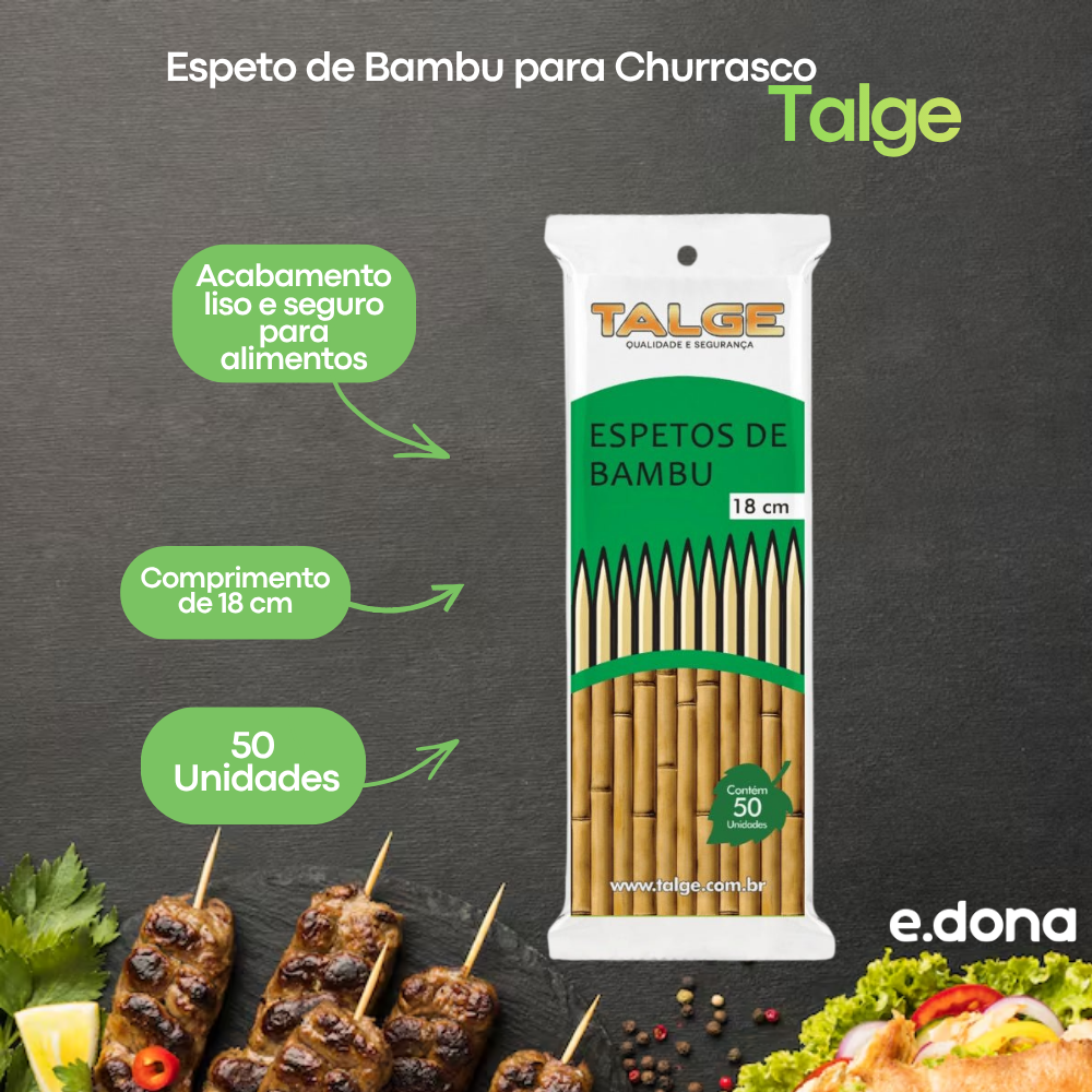 Espeto de Bambu 18cm para Churrasco com 50 unidades Talge