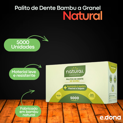 Palito de Dente Bambu a Granel Natural com 5.000 unidades