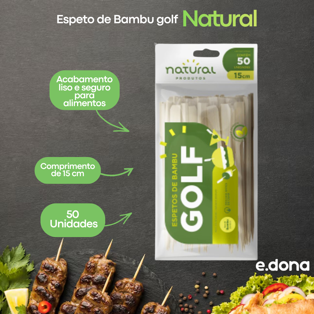 Espeto de Bambu Golf 15cm para Lanches e Petiscos - 50 unidades
