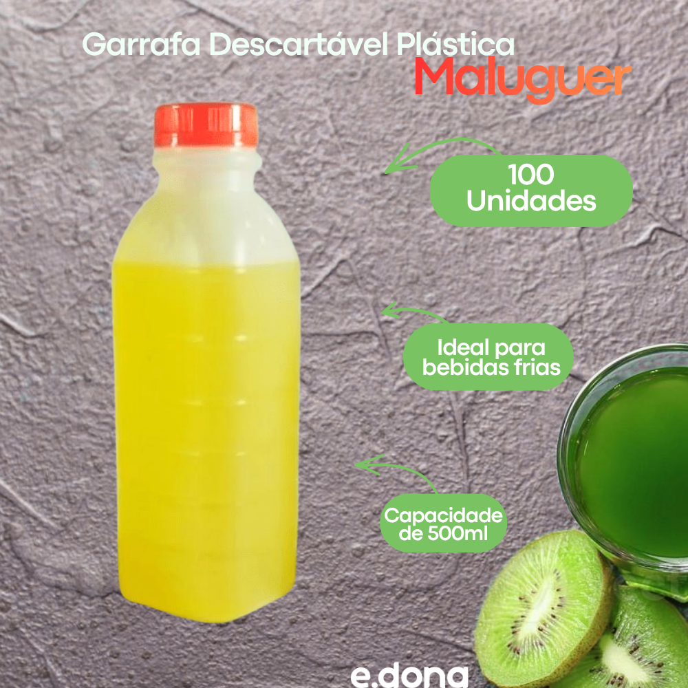 Garrafa Descartável Plástica 500ml Maluguer com 100 Unidades