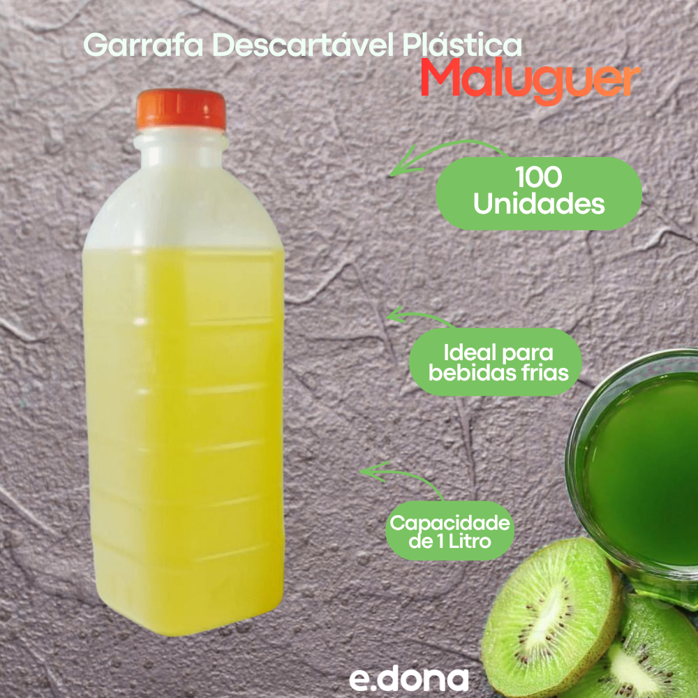 Garrafa Descartável Plástica 1.000ml Maluguer com 100 Unidades