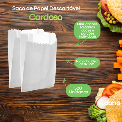 Saco de Papel Descartável 8x11cm para Mini Lanche com 500 unidades - Cardoso