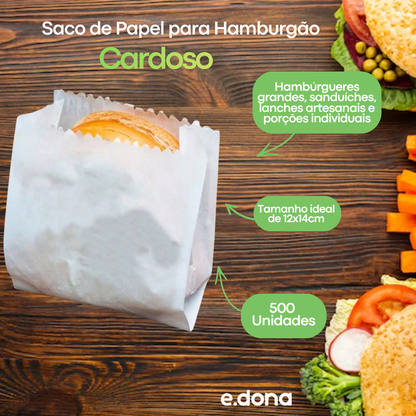 Saco de Papel Descartável 12x14cm para Hamburgão com 500 unidades Cardoso