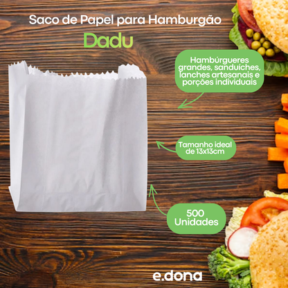 Saco de Papel Descartável 13x13cm para Hamburgão com 500 unidades Dadu