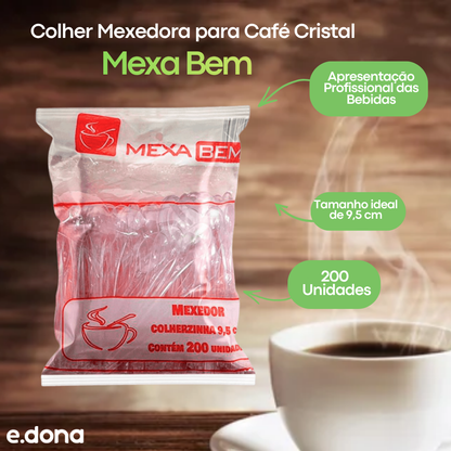 Colher Mexedora para Café 9,5 cm Cristal com 200 Unidades - Mexa Bem