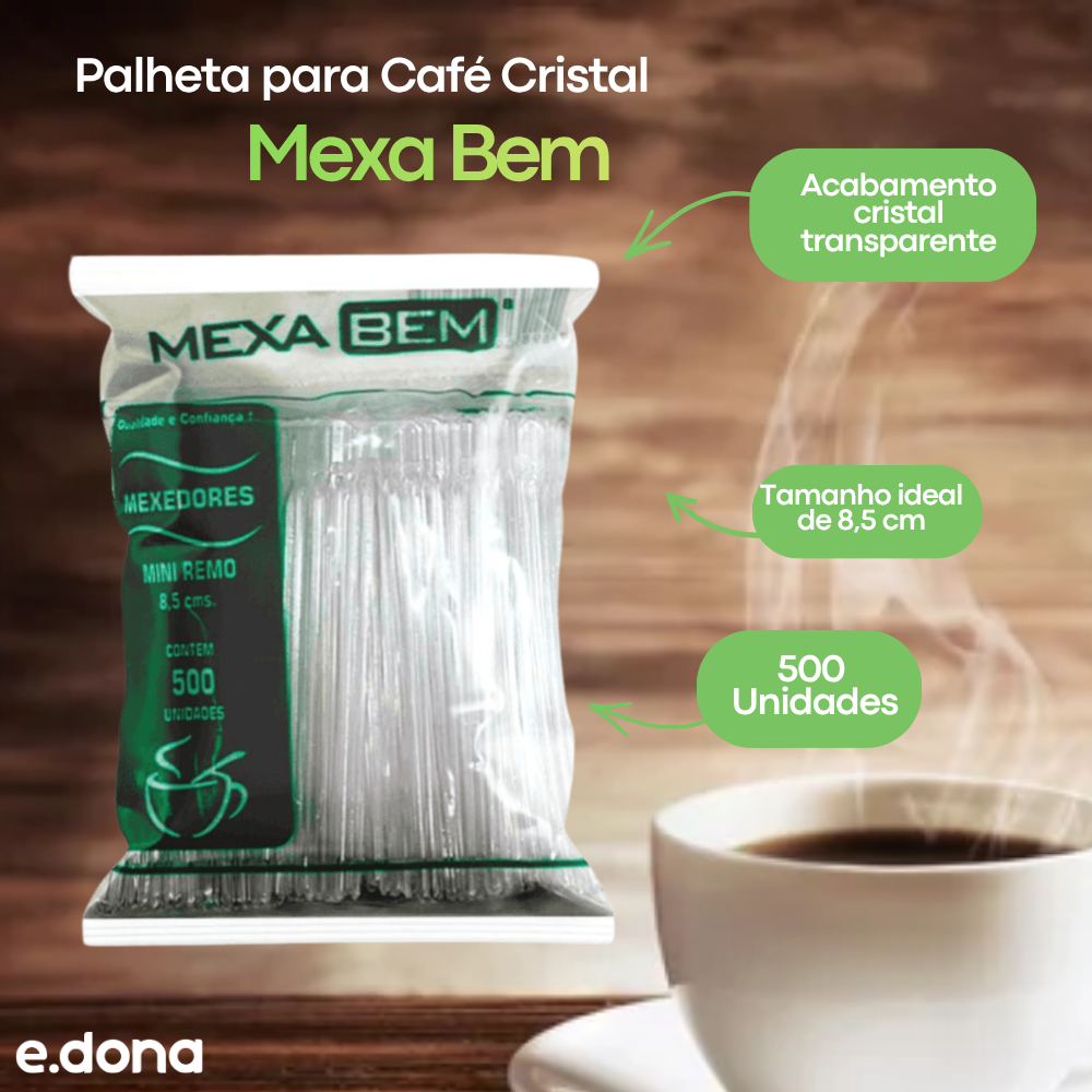 Palheta para Café 8,5 cm Cristal com 500 Unidades - Mexa Bem