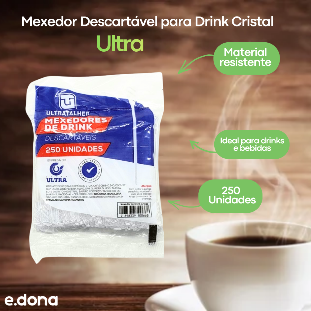 Mexedor Descartável para Drink Cristal Ultra – 250 Unidades