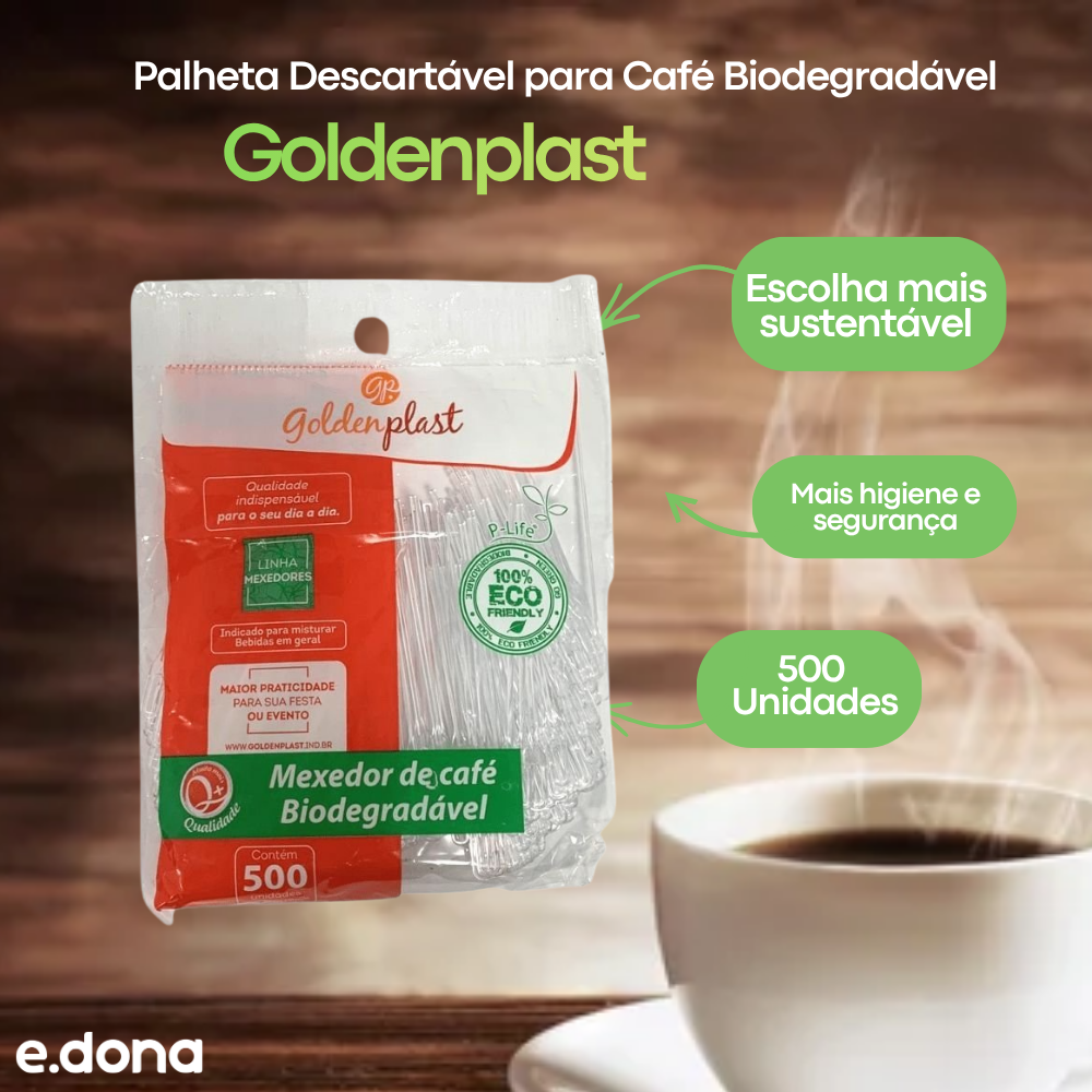Palheta Descartável para Café Biodegradável GoldenPlast – 500 Unidades