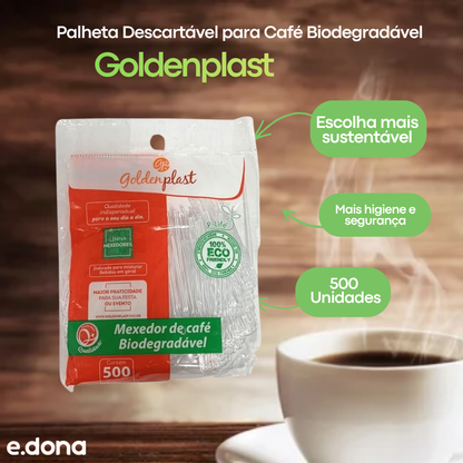 Palheta Descartável para Café Biodegradável GoldenPlast – 500 Unidades