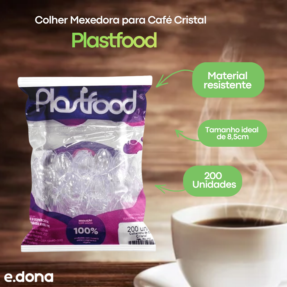 Colher Mexedora para Café 8,5cm Cristal Plastfood com 200 unidades