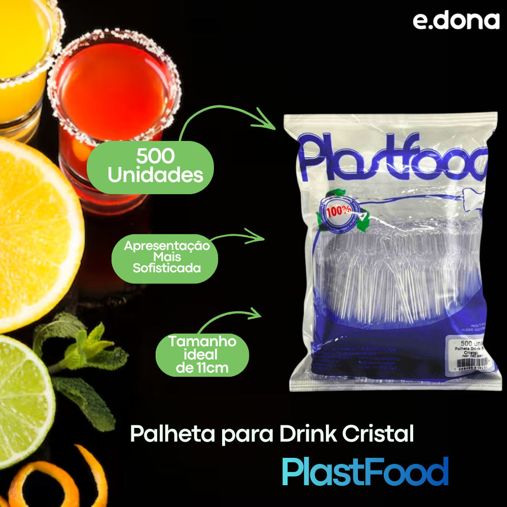 Palheta para Drink 11 cm Cristal com 500 Unidades - PlastFood
