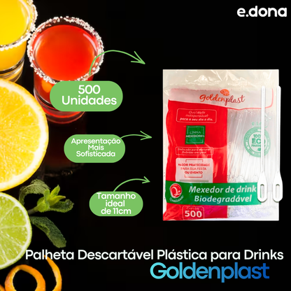 Palheta Descartável Plástica para Drinks 11cm Goldenplast - 500 Unidades