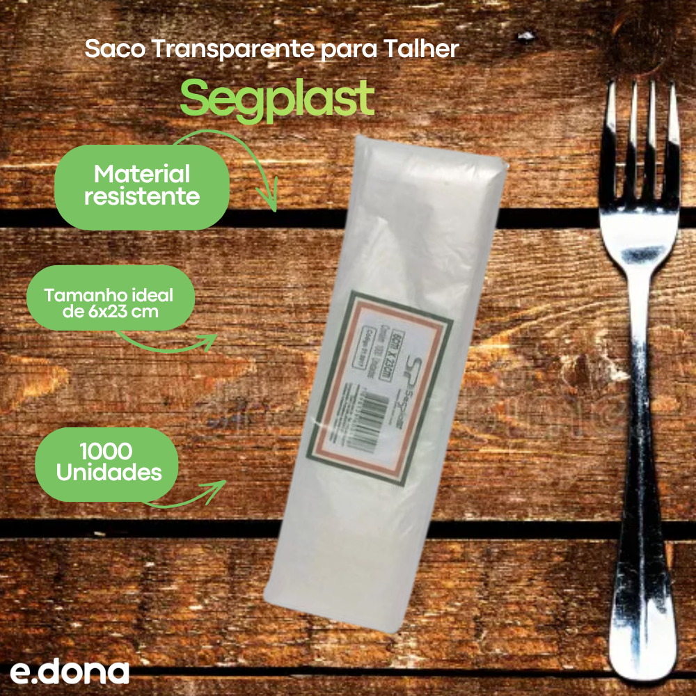 Saco Transparente para Talher 6x23 cm Segplast com 1.000 Unidades