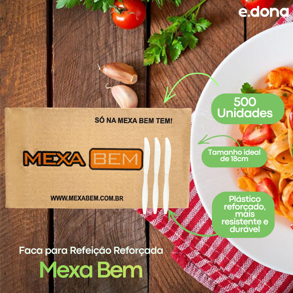 Faca para Refeição 18cm Reforçada Branca 500 Unidades - Mexa Bem