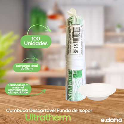 Cumbuca Descartável Funda de Isopor 15cm Cf15 Com 100 Unidades Ulthaterm
