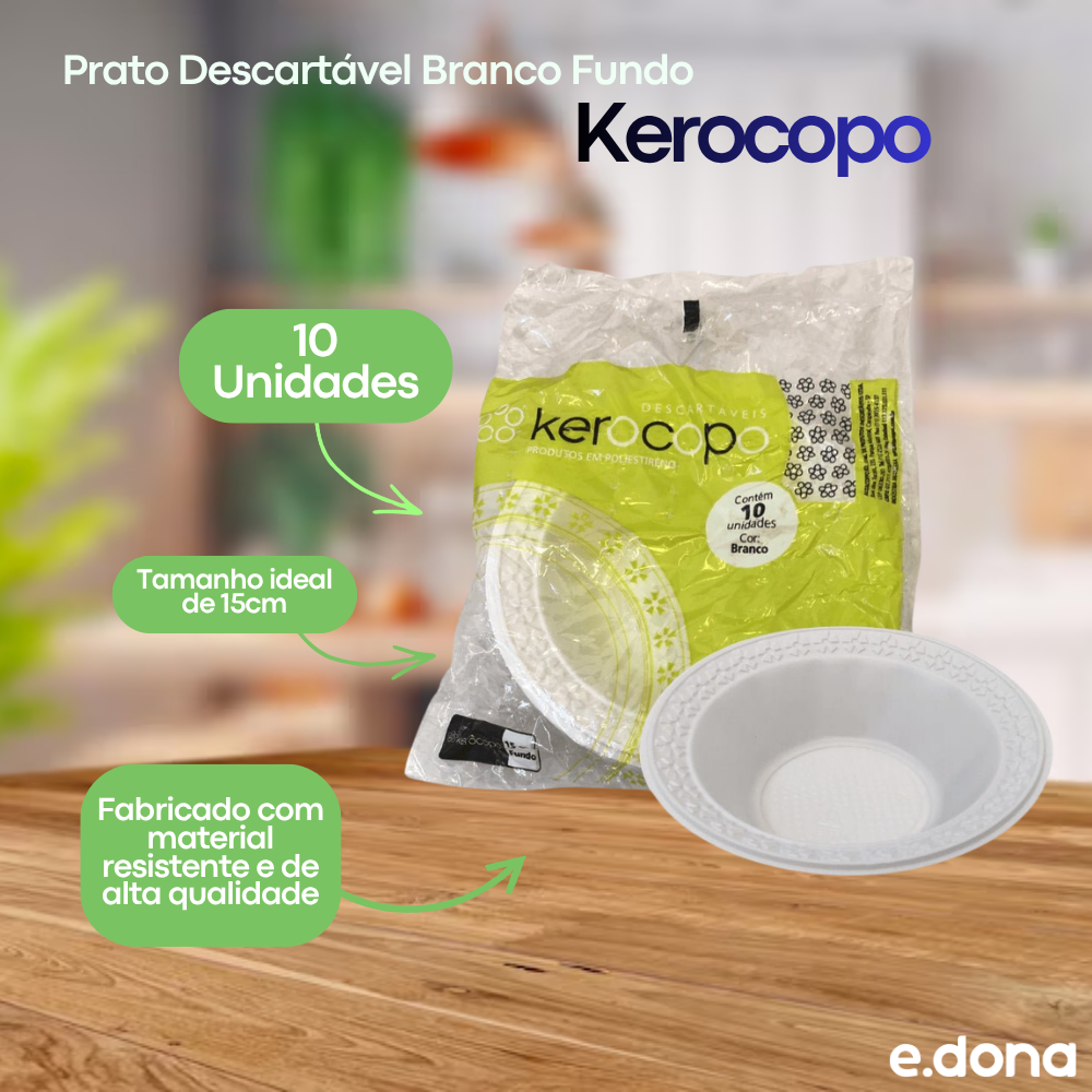 Prato Descartável Branco Fundo 15cm Estilo Cumbuca com 10 unidades Kerocopo