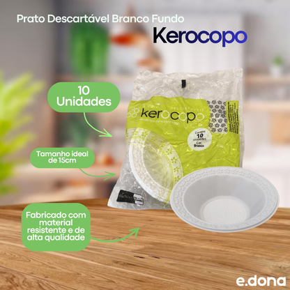 Prato Descartável Branco Fundo 15cm Estilo Cumbuca com 10 unidades Kerocopo