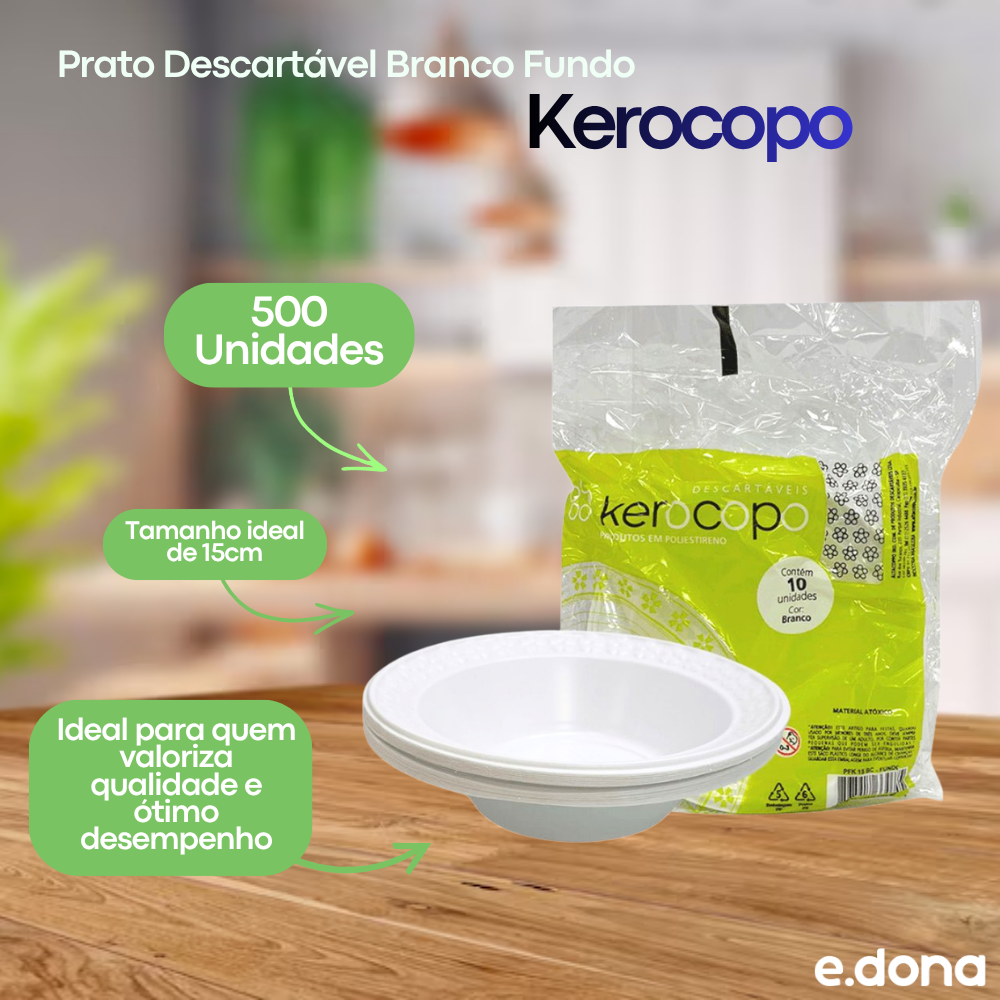 Prato Descartável Branco Fundo 15cm Estilo Cumbuca com 500 unidades Kerocopo