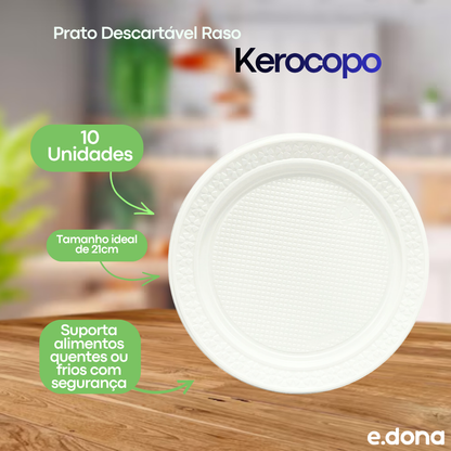 Prato Descartável Raso 21cm Branco Refeição Kerocopo – 10 Unidades