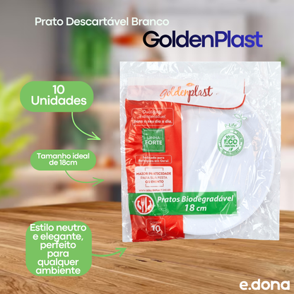 Prato Descartável Branco 18cm com 10 Unidades GoldenPlast
