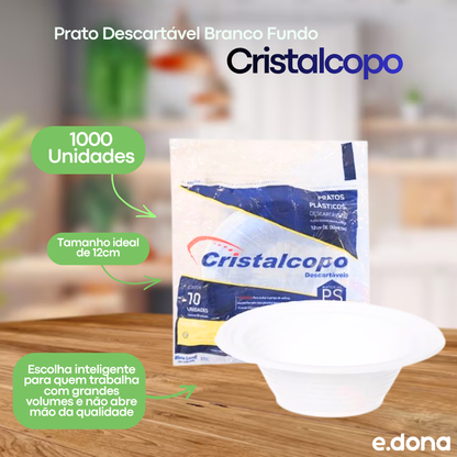 Prato Descartável Branco Fundo 12cm Estilo Cumbuca com 1.000 unidades Cristalcopo