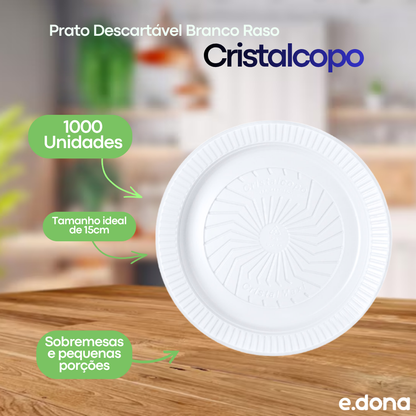 Prato Descartável Branco Raso 15cm para Sobremesas com 1.000 unidades Cristalcopo