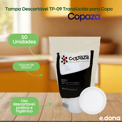 Tampa Descartável TP-09 Translúcida para Copo 1.000ml e Potes P09/16 Copaza