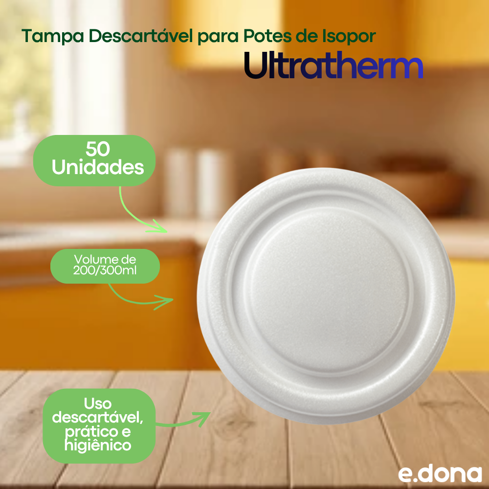 Tampa Descartável para Potes de Isopor 200/300ml Ultratherm 50 Unidades