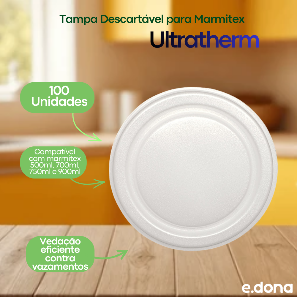 Tampa Descartável para Marmitex 500/700/750/900ml com 100 unidades Ultratherm