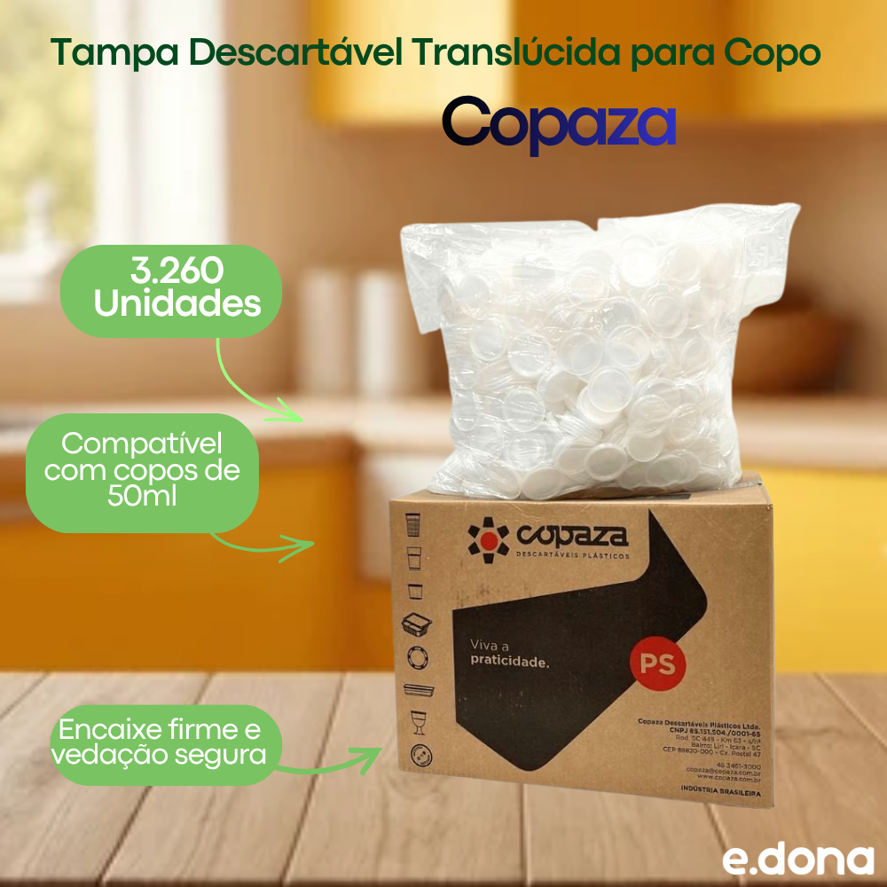 Tampa Descartável Translúcida para Copo 50ml Copaza 3.260 Unidades