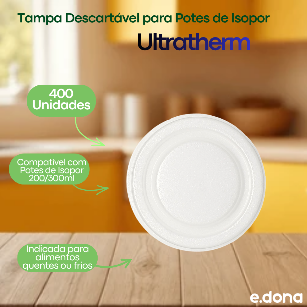 Tampa Descartável para Potes de Isopor 200/300ml Ultratherm 400 Unidades