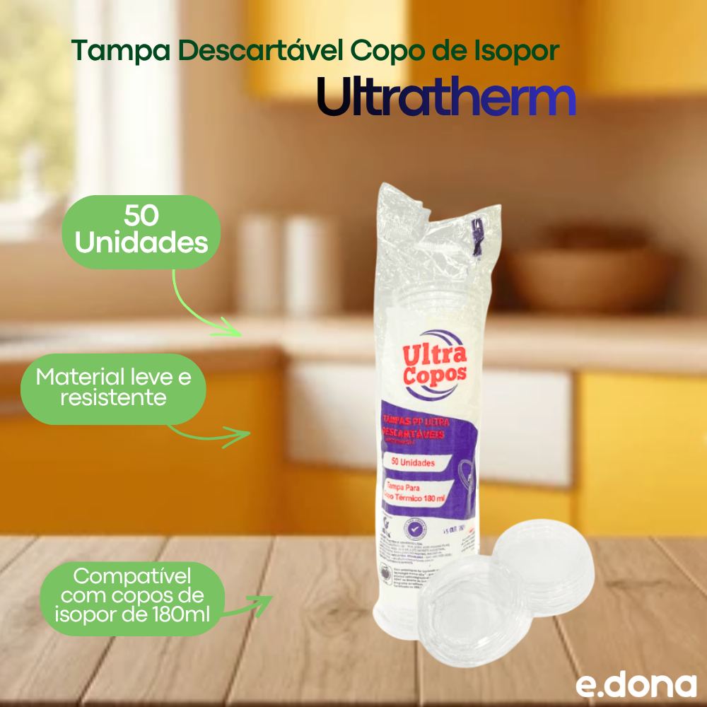 Tampa Descartável Copo de Isopor 180ml Ultratherm – 50 Unidades