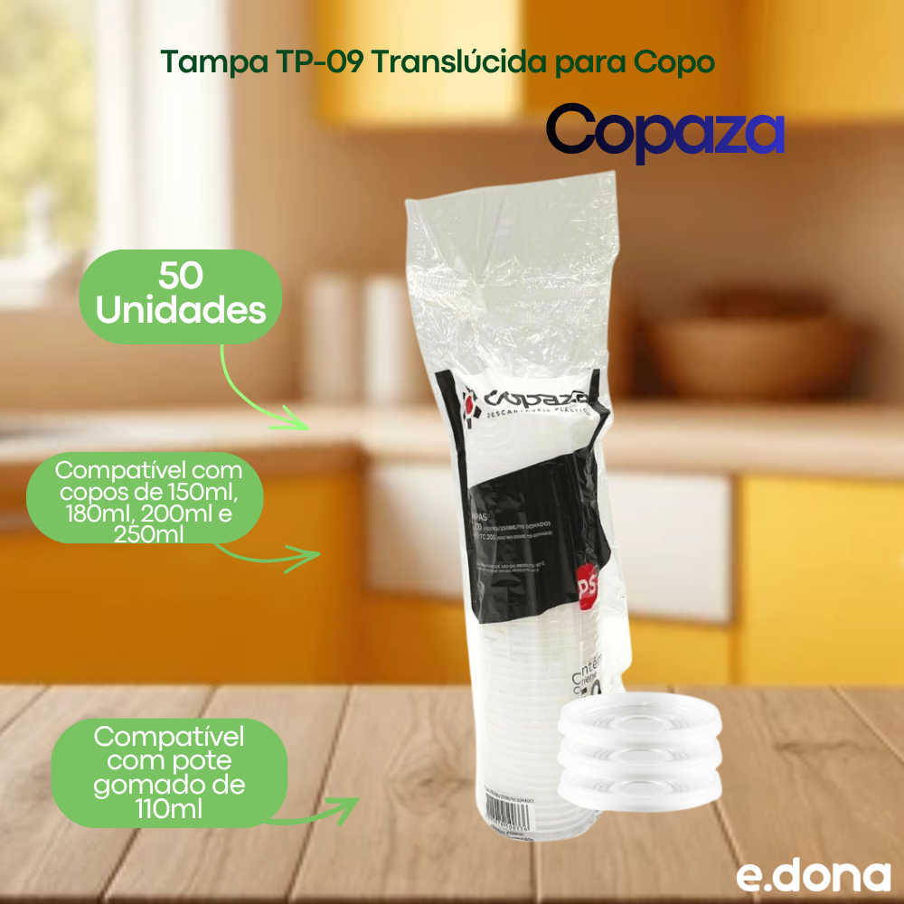 Tampa Descartável Translúcida para Copos 150ml, 180ml, 200ml e 250ml e Pote Gomado 110ml Copaza – 50 Unidades