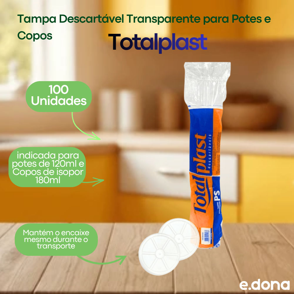 Tampa Descartável Transparente para Potes 120ml e Copos de Isopor 180ml Totalplast - 100 Unidades