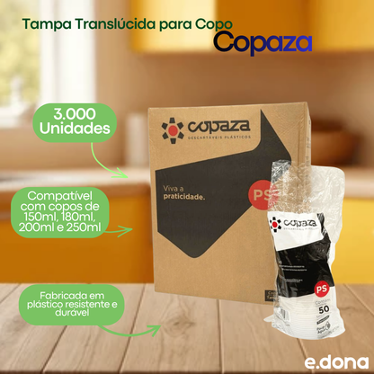 Tampa Translúcida para Copo  150/180/200/250 e pote gomado 110ml Copaza com  3.000 unidades