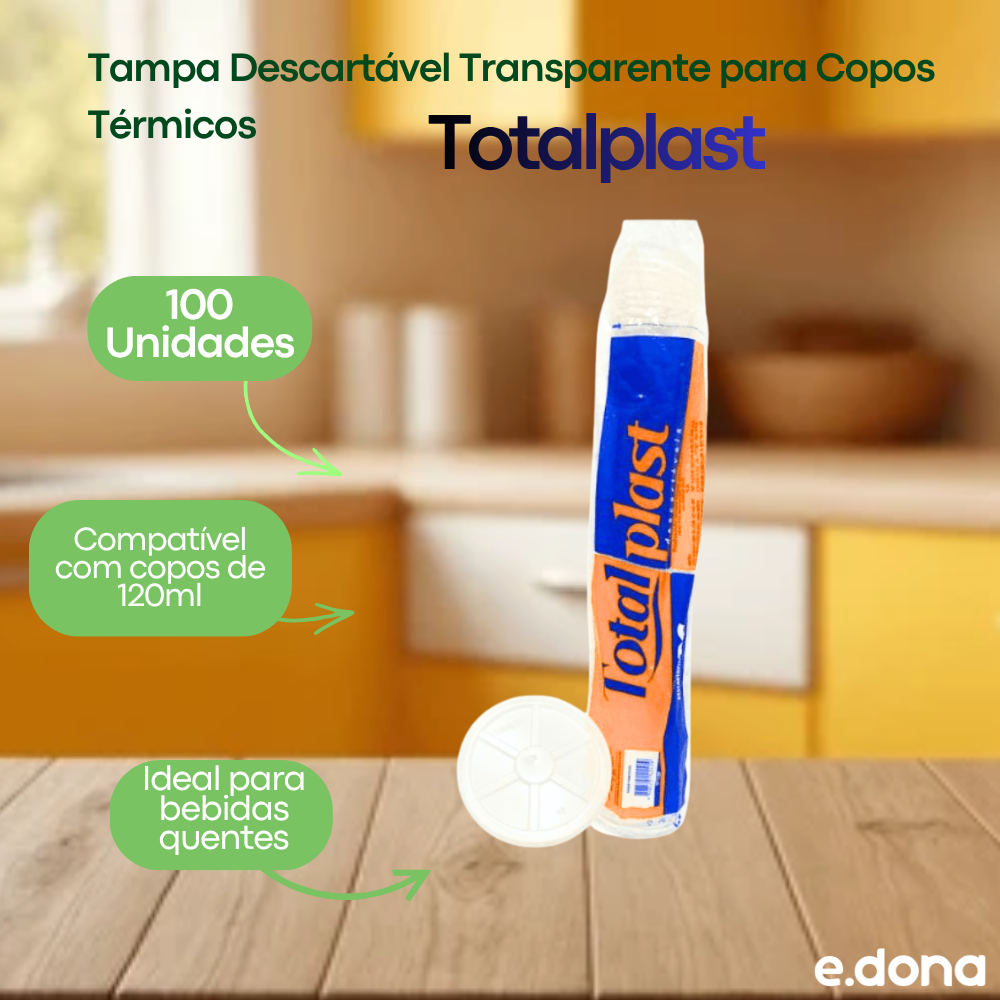 Tampa Descartável Transparente para Copos Térmicos 120ml Totalplast – 100 Unidades