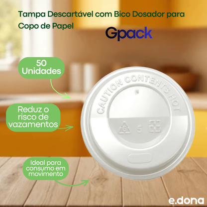 Tampa Descartável com Bico Dosador para Copo de Papel 120ml Gpack - 50 Unidades
