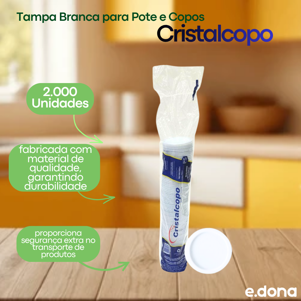 Tampa Branca para Pote 100ml e Copos 150/180/200ml Cristalcopo com 2.000 Unidades