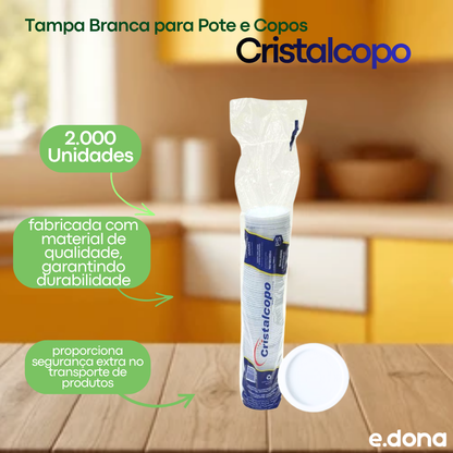 Tampa Branca para Pote 100ml e Copos 150/180/200ml Cristalcopo com 2.000 Unidades