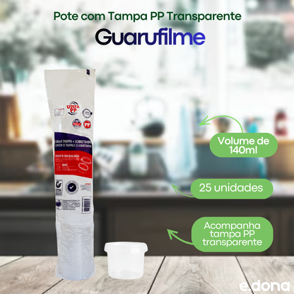 Pote 140ml com Tampa PP Transparente Ultratherm Replast – 25 Unidades