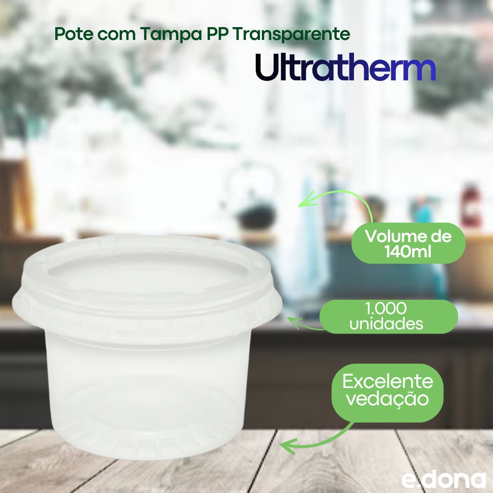 Pote 140ml com Tampa PP Transparente Ultratherm Replast – 1.000 Unidades