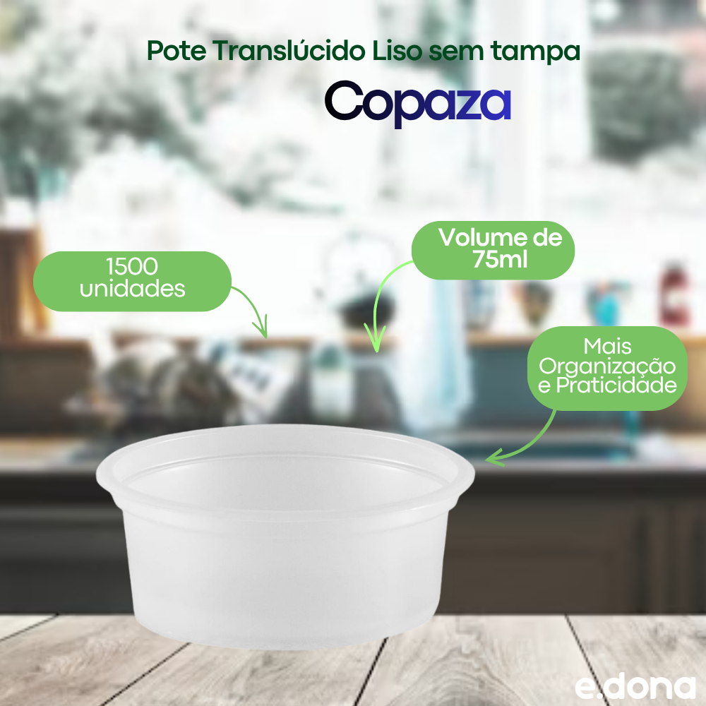 Pote 75ml P-03 Translúcido Liso sem tampa Copaza PS com 1.500 unidades