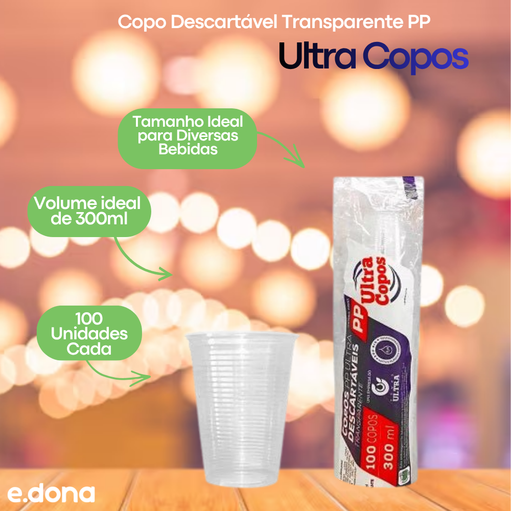 Copo Descartável 300ml Transparente PP Ultra Copos Replast – Pacote com 100 Unidades