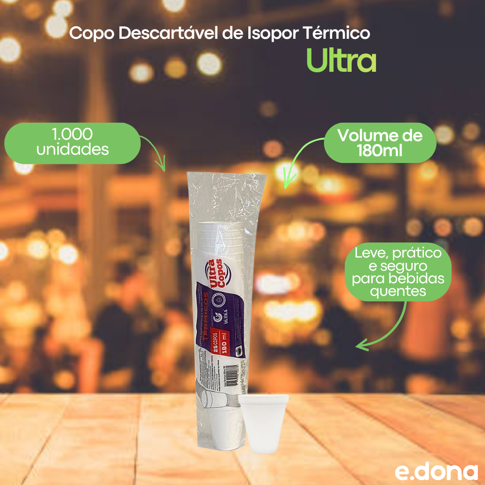 Copo Descartável de Isopor Térmico 180ml Linha Replast Ultra – Caixa com 1.000 Unidades