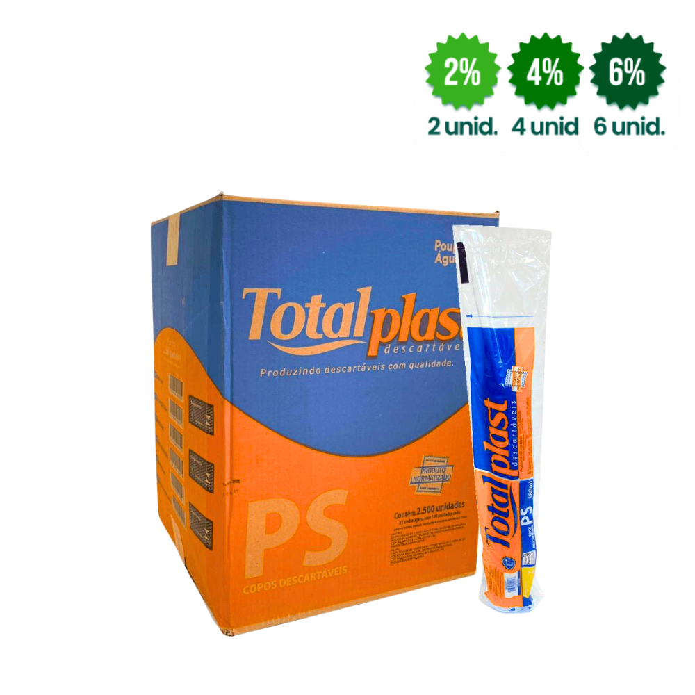 Copo de 180ml Branco PS Totalplast com 2.500 unidades
