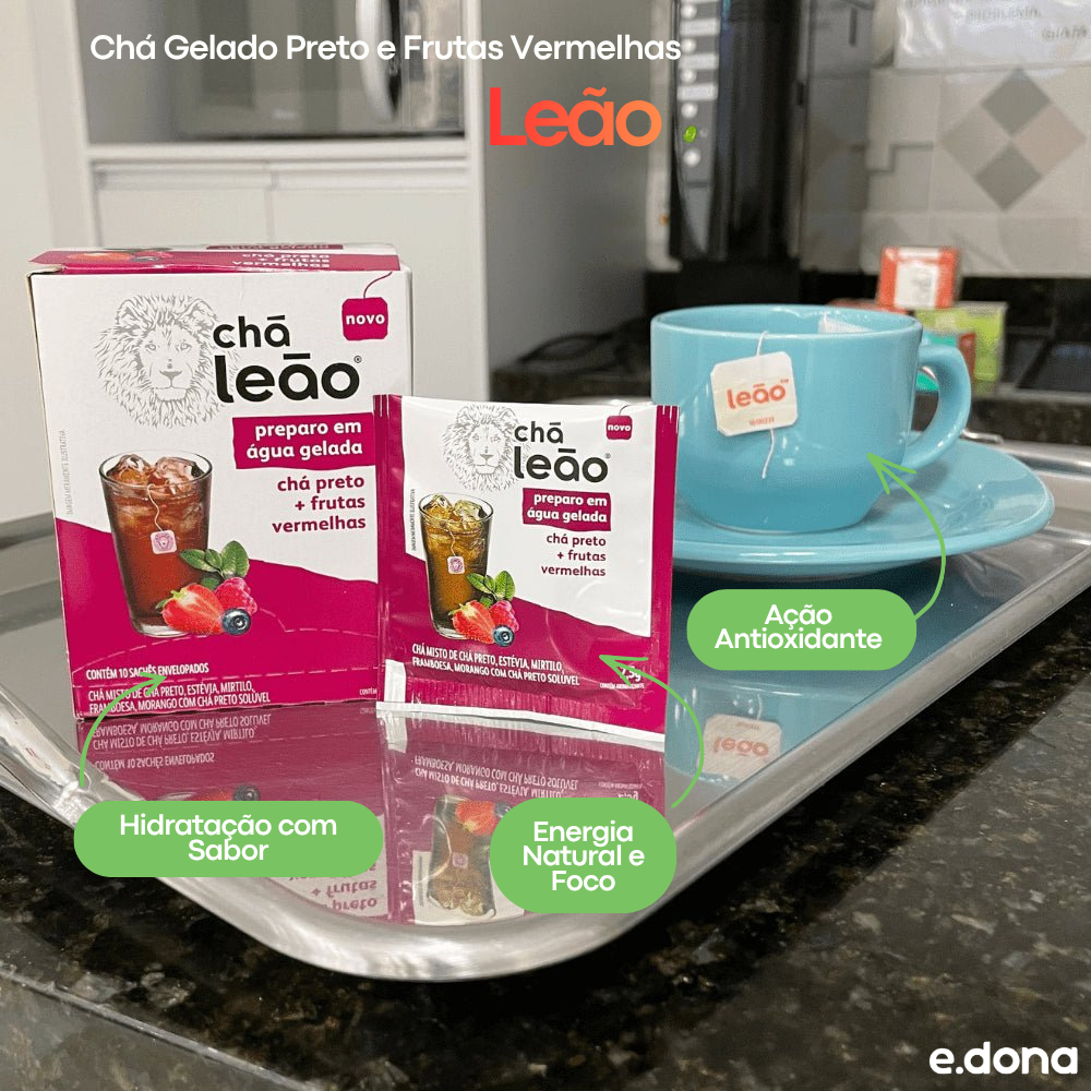 Chá Gelado Leão Preto e Frutas Vermelhas com 10 sachês